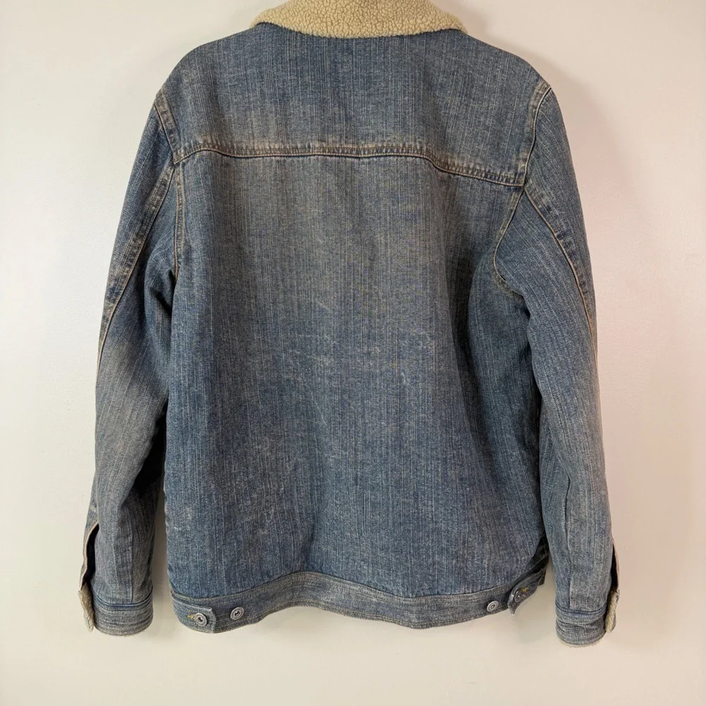 Aeropostale Medium Sherpa Collar Denim Trucker Jacket Utility Retro WEstern